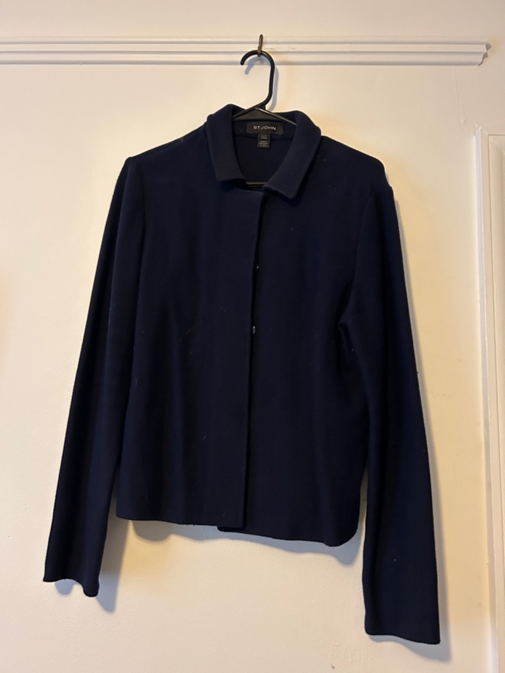 St. John Navy Knit Collared Jacket, Size Large